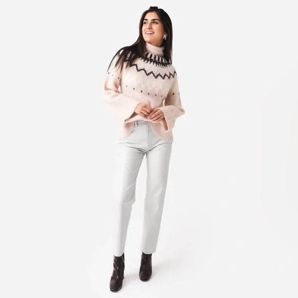 A.L.C. Pink Ruby Fair Isle Turtleneck Oversized Sweater